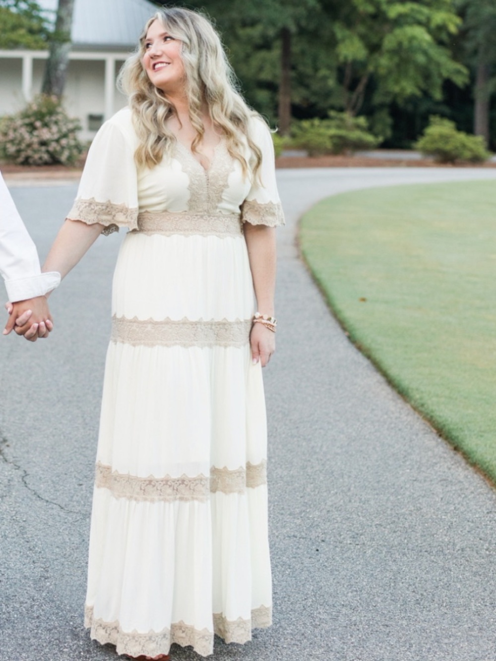 White Maxi Dress with Lace Trim Large Bridal Engagement